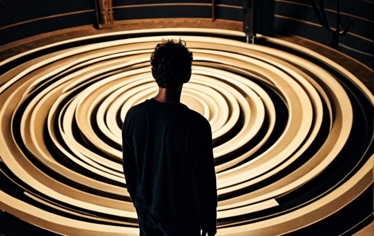 **Prompt:** A lone actor in a vast, dimly lit rehearsal space, appearing deeply introspective. Abstract, swirling emotional currents and fragmented memories subtly surround them, symbolizing their journey of inner exploration and character development. The atmosphere is one of profound solitude and artistic vulnerability. Cinematic, dramatic lighting, subtle dreamlike elements.