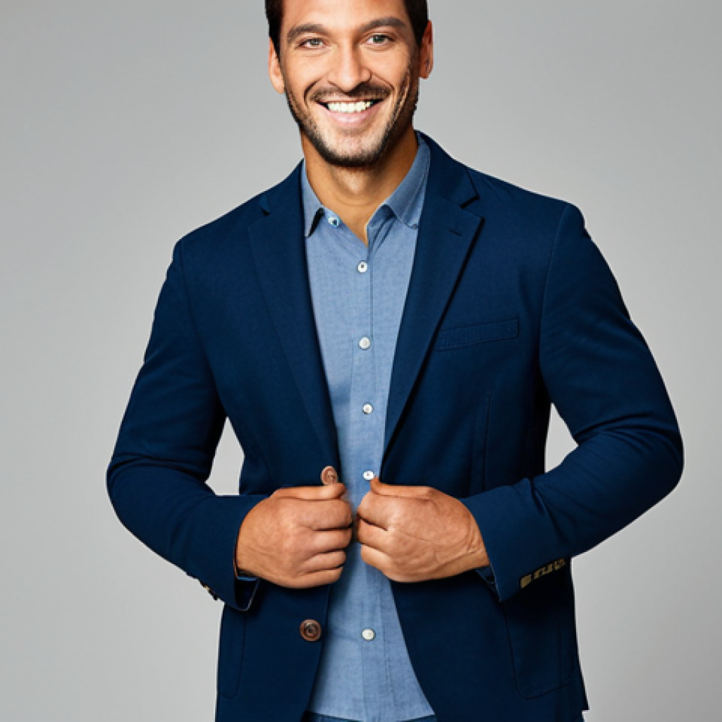 **
"A professional actor, headshot, smiling confidently, wearing a dark blue, modest button-down shirt and a blazer, natural lighting, clean background, perfect anatomy, correct proportions, well-formed hands, proper finger count, natural body proportions, professional photography, high quality, safe for work, appropriate content, fully clothed, professional, family-friendly."
**
