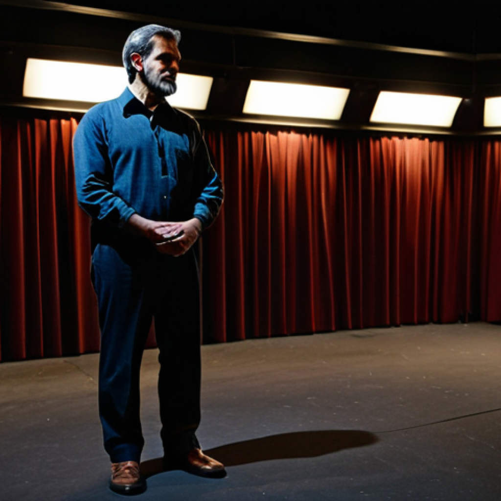 **
"A stage actor in modest attire stands alone in the dimly lit backstage of a theater, fully clothed, appropriate content, safe for work. The scene captures a moment of quiet contemplation before a performance. Soft, diffused lighting, perfect anatomy, correct proportions, professional, family-friendly."
**