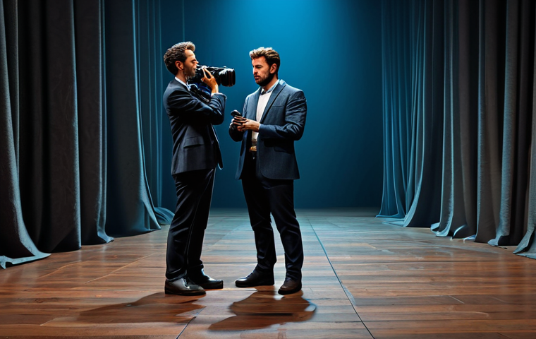 연극배우와 문화 다양성 연극 - "A diverse cast of actors performing a play about cultural understanding on a brightly lit stage, fu...