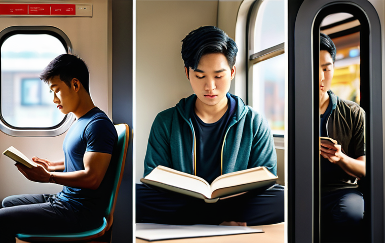 연극배우의 공연 스케줄 관리 - **Prompt:** A dynamic triptych showing an actor's diverse off-stage life management. The first panel...