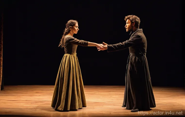 연극배우의 창작적 협업 경험 - **Prompt 2: Dynamic Rehearsal - Choreography of Emotion and Movement**
    "An energetic scene in a ...