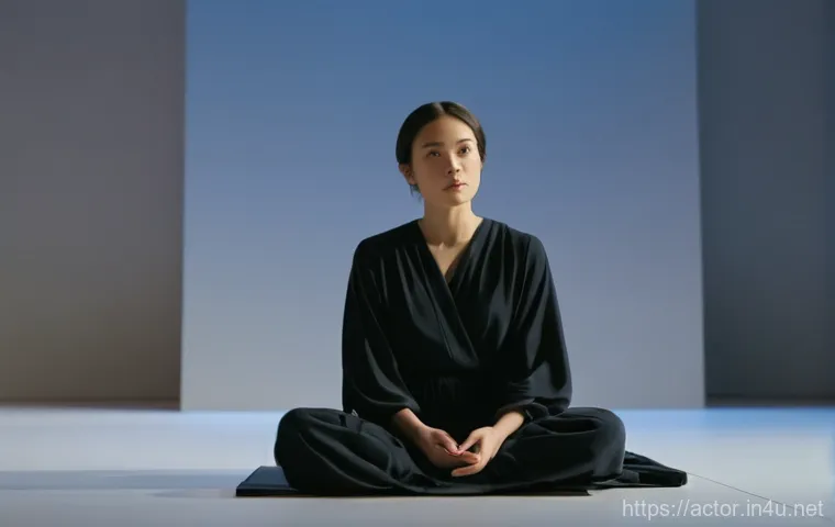 연극배우를 위한 책 추천 - A focused male actor in his mid-30s, dressed in smart-casual attire (e.g., a fitted blazer over a pl...