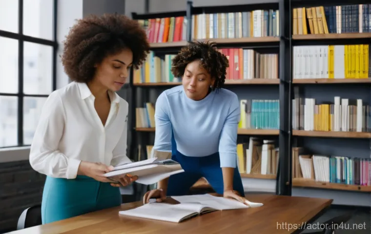 연극배우를 위한 책 추천 - A female actor in her late 20s, with a thoughtful and serene expression, is seated cross-legged on a...