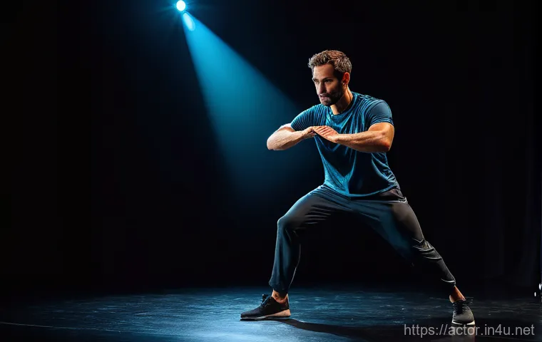 연극배우의 공연 리허설 준비 - A dynamic group of diverse theater actors, some standing, some seated, are engaged in an intense reh...