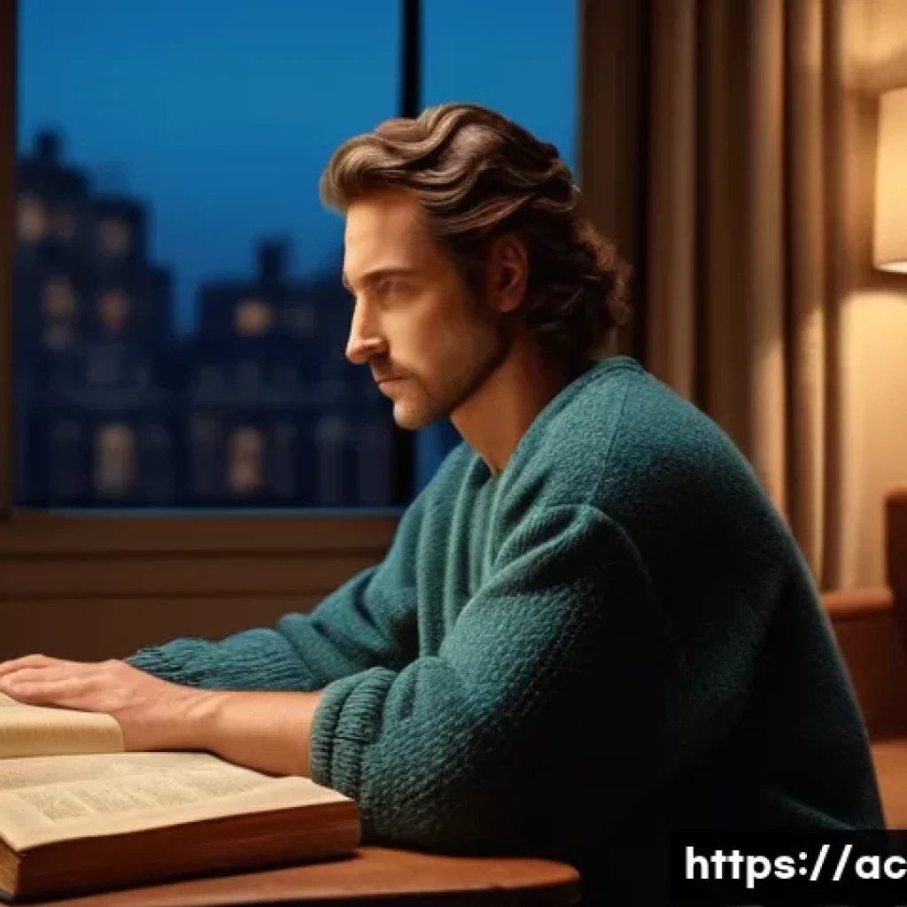 연극배우 일과 - **A concentrated theater actor in their cozy apartment during an early morning routine.** They are p...